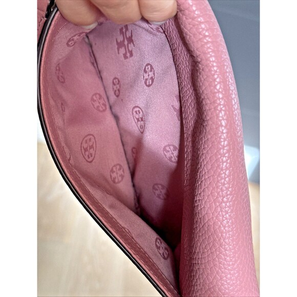 Tory Burch Thea Foldover Crossbody Pebbled Leather Pink Magnolia Bag Clutch - Picture 11 of 14